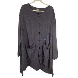 Blue Fish tunic top wave print button front hand printed Size 2 neutral organic